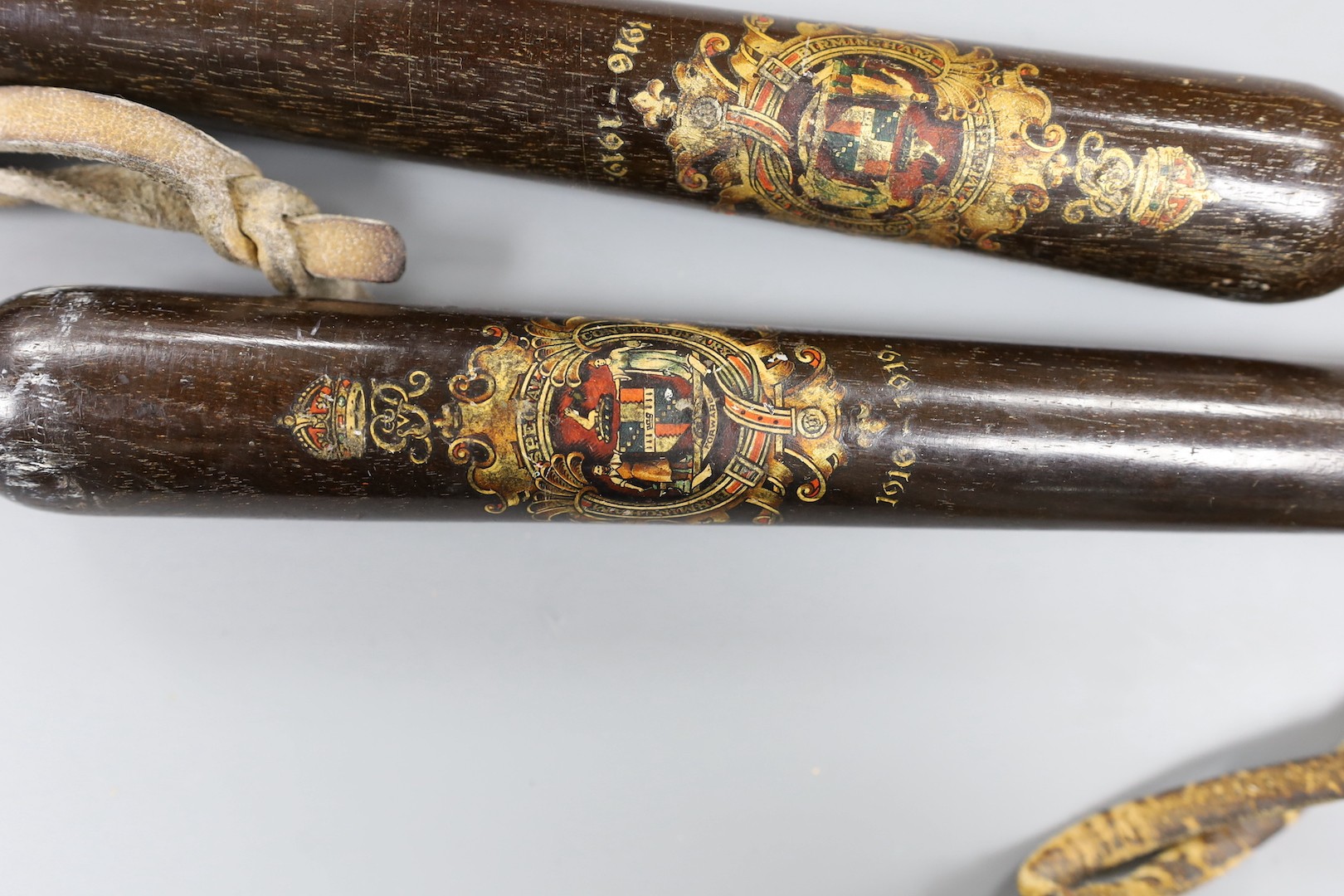 A pair of Birmingham Special Constabulary 1916-1919 commemorative truncheons, 39cms long.